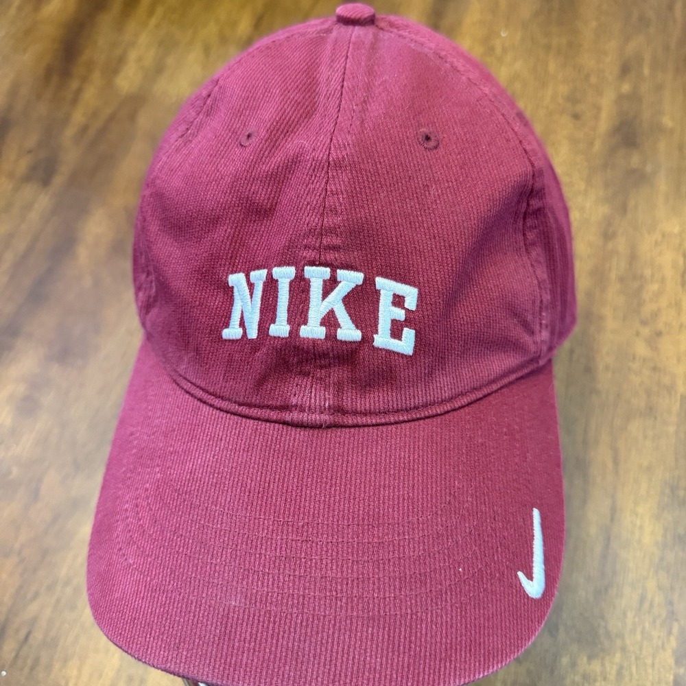 Vintage Nike Hat Men Strapback One Size Corduroy Pinwale Red Spellout Gray Tag